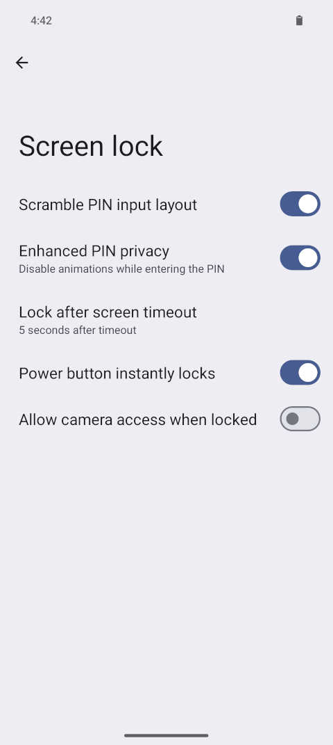 Screenlock settings