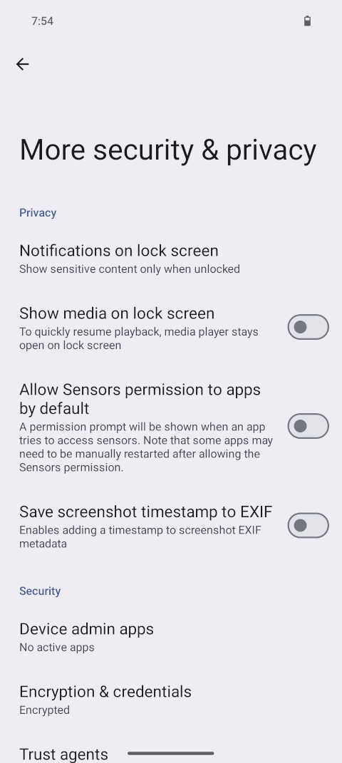 Screenlock settings